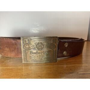 Budweiser Vintage Leather Belt Rustic Cowboy Country Men’s Belt Western Buckle
